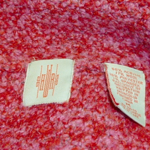 HWR for ANTHROPOLOGIE red pink brown marled wool cardigan shawl Sweater M velvet - Picture 7 of 7